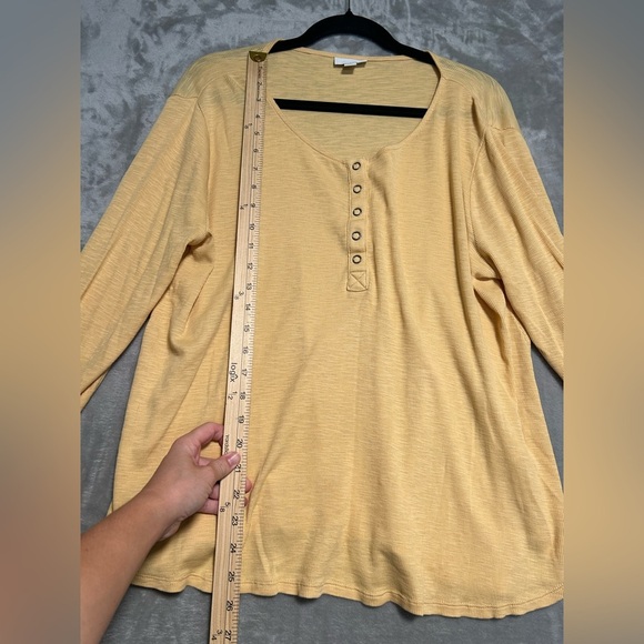 J Jill Pima Cotton Knit Henley Long Sleeve Top Women’s Large Petite Yellow - Picture 6 of 6